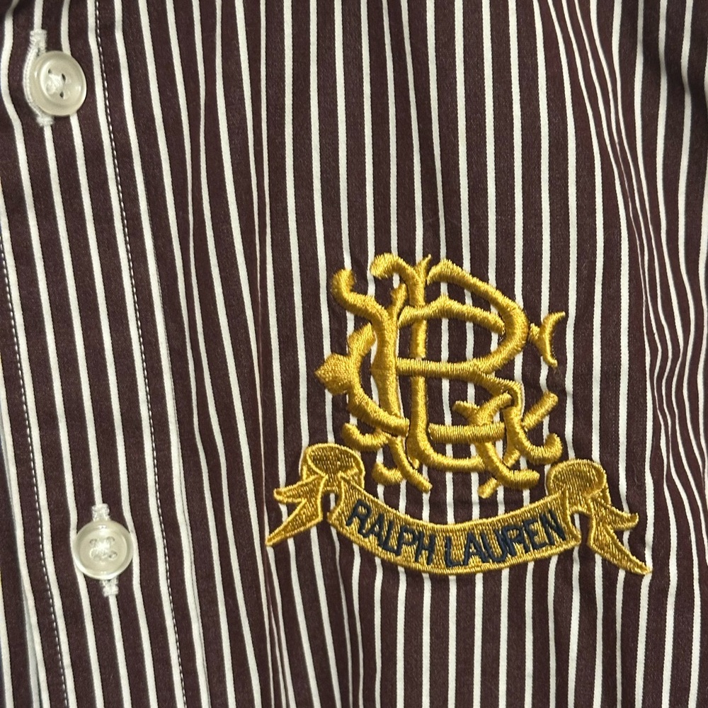 Ralph Lauren Maroon and White Striped Shirt - Picture 3 of 12